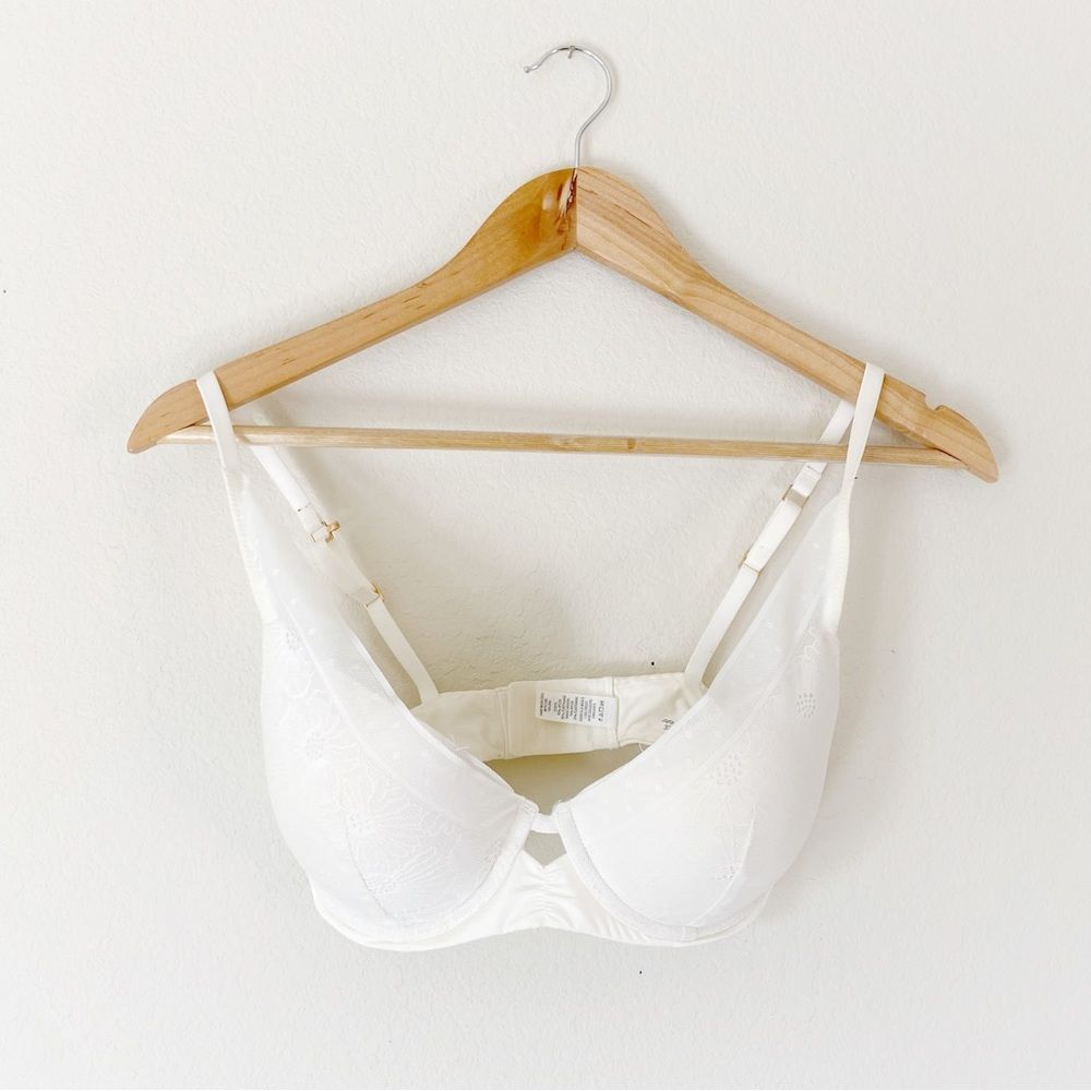 Aerie White Lace Real Power Plunge Push Up Bra 32D